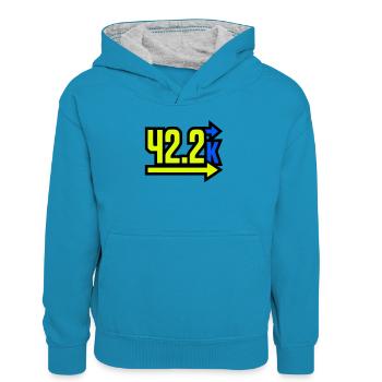  Stolzer 42.2k Marathon Finisher - Kinder Kontrast-Hoodie - Pfauenblau/Grau meliert - Vorne
