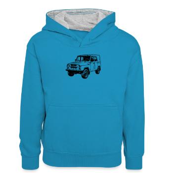 UAZ Off-Road Vehicle - Kids’ Contrast Hoodie - peacock blue/heather grey - Front