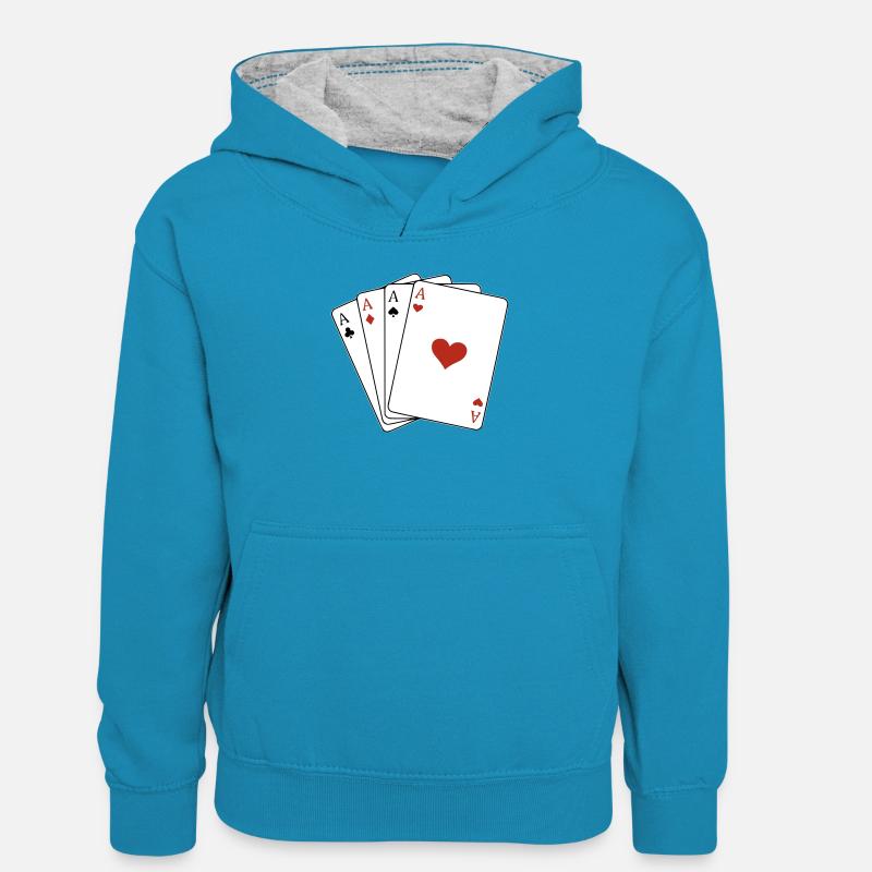 Carré d'as - Sweat à capuche contrasté Enfant - bleu paon/gris chiné