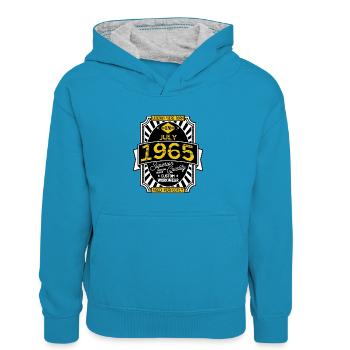 1965 JULI - Kinder Kontrast-Hoodie - Pfauenblau/Grau meliert - Vorne