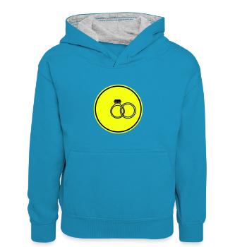 Eheringe symbol - Kinder Kontrast-Hoodie - Pfauenblau/Grau meliert - Vorne