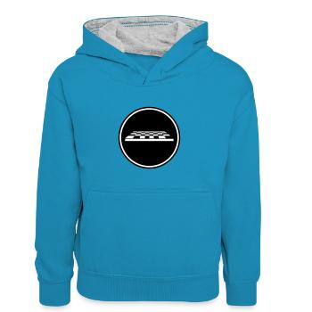 Icône de l'échiquier - Sweat à capuche contrasté Enfant - bleu paon/gris chiné - Devant