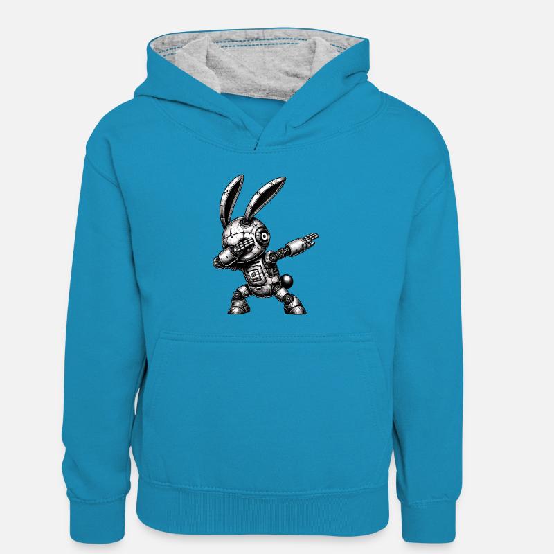 Dabbing Robot Bunny - Sweat à capuche contrasté Enfant - bleu paon/gris chiné