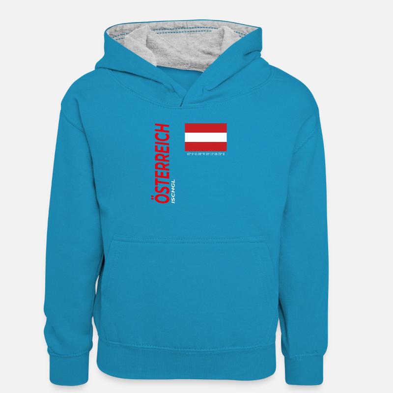 Ischgl - Sweat à capuche contrasté Enfant - bleu paon/gris chiné