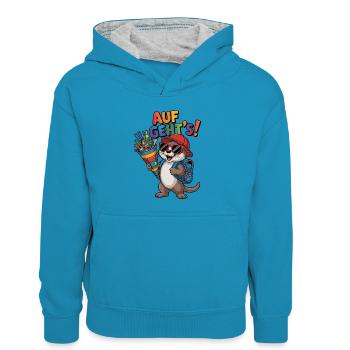 Otter zur Einschulung - Motiv für ABC-Schützen - Kinder Kontrast-Hoodie - Pfauenblau/Grau meliert - Vorne