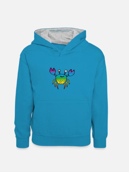KREBS black rainbow 2 - Kids’ Contrast Hoodie - peacock blue/heather grey