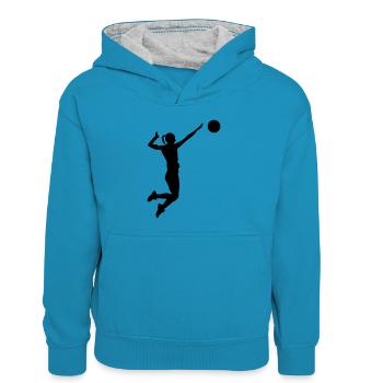 Frauen Handball - Kinder Kontrast-Hoodie - Pfauenblau/Grau meliert - Vorne