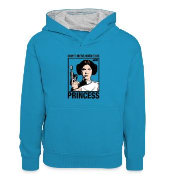 Star Wars Prinzessin Leia Mit Spruch  - Kinder Kontrast-Hoodie - Pfauenblau/Grau meliert - Vorne