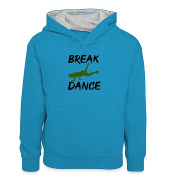 Breakdance - Kinder Kontrast-Hoodie - Pfauenblau/Grau meliert - Vorne