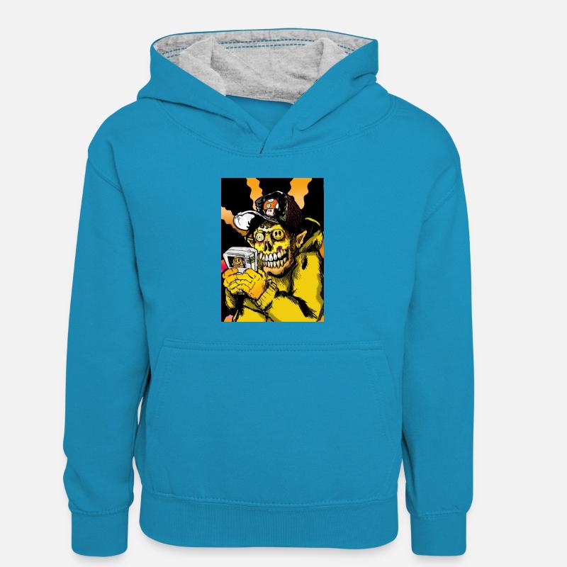 Articulation - Sweat à capuche contrasté Enfant - bleu paon/gris chiné
