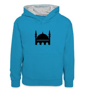 Moschee - Kinder Kontrast-Hoodie - Pfauenblau/Grau meliert - Vorne