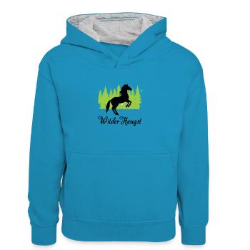 "Wilder Hengst: Kraft und Freiheit vereint" - Kinder Kontrast-Hoodie - Pfauenblau/Grau meliert - Vorne