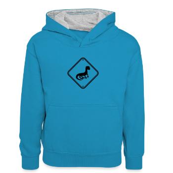 achtung warnung vorsicht hinweis schild silhouette - Kinder Kontrast-Hoodie - Pfauenblau/Grau meliert - Vorne