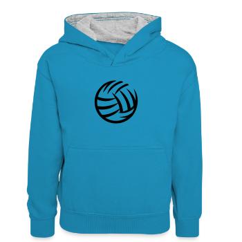 Volleyball - Kinder Kontrast-Hoodie - Pfauenblau/Grau meliert - Vorne