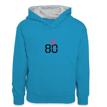 80. Geburtstag - 80 Krone - 80 Jahre alt - Kinder Kontrast-Hoodie - Pfauenblau/Grau meliert - Vorne
