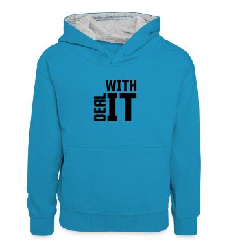 Traitez-le Citation - Sweat à capuche contrasté Enfant - bleu paon/gris chiné - Devant