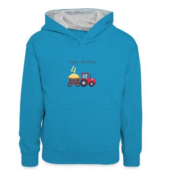 Happy Birthday - Kids’ Contrast Hoodie - peacock blue/heather grey - Front