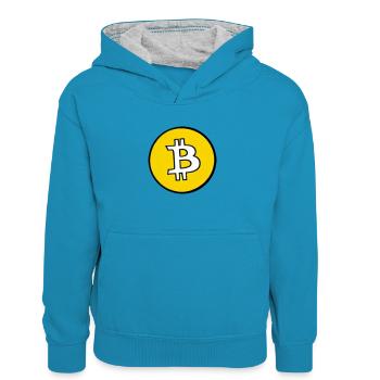 Bitcoin Crypto Currency New Virtual Life 5 - Kids’ Contrast Hoodie - peacock blue/heather grey - Front