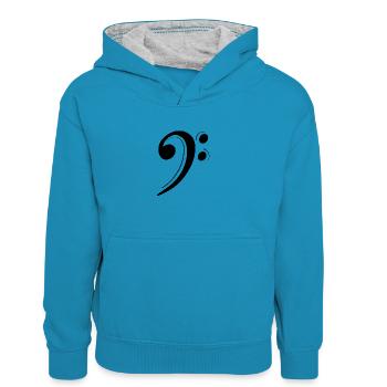 Bassschlüssel schwarz - Kinder Kontrast-Hoodie - Pfauenblau/Grau meliert - Vorne