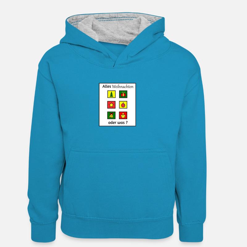 Alles Weihnachten oder was - Kinder Kontrast-Hoodie - Pfauenblau/Grau meliert