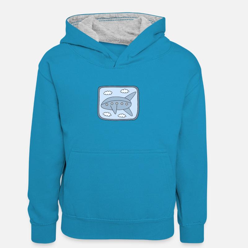 Conception du dirigeable - Sweat à capuche contrasté Enfant - bleu paon/gris chiné