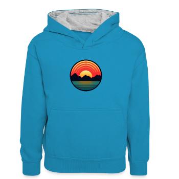 Coucher de soleil - Sweat à capuche contrasté Enfant - bleu paon/gris chiné - Devant