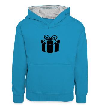 Thoughtful Treasures - Kids’ Contrast Hoodie - peacock blue/heather grey - Front
