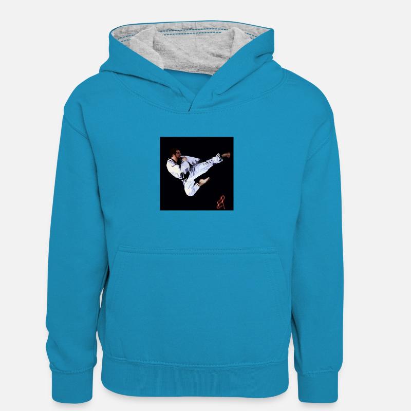0575A74E 5AC2 4FC0 9C3F 142D538BFF98 Original - Sweat à capuche contrasté Enfant - bleu paon/gris chiné