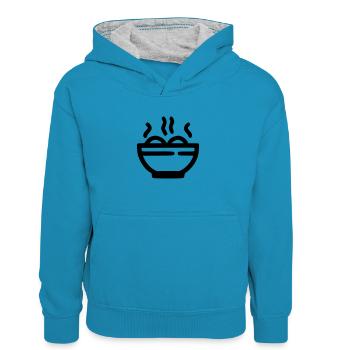 Ramen-Suppe - Kinder Kontrast-Hoodie - Pfauenblau/Grau meliert - Vorne