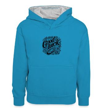 Bonne chance - vectorgraphique - Sweat à capuche contrasté Enfant - bleu paon/gris chiné - Devant