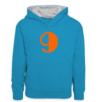 9. BIRTHDAY. HAPPY BIRTHDAY - Kids’ Contrast Hoodie - peacock blue/heather grey - Front