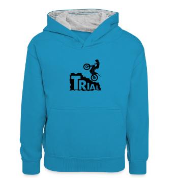 Trial Rock - Kinder Kontrast-Hoodie - Pfauenblau/Grau meliert - Vorne