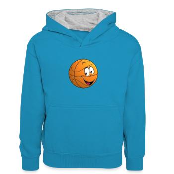 ballon basket enfant - Sweat à capuche contrasté Enfant - bleu paon/gris chiné - Devant