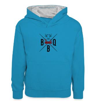 grill bbq team - Kinder Kontrast-Hoodie - Pfauenblau/Grau meliert - Vorne