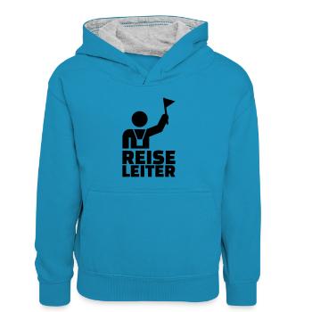 Reiseleiter - Kinder Kontrast-Hoodie - Pfauenblau/Grau meliert - Vorne