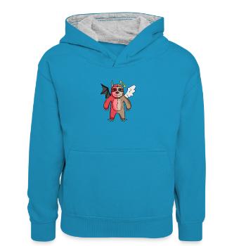 Sloth - Angel and Devil - Kids’ Contrast Hoodie - peacock blue/heather grey - Front