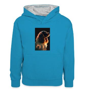 Charles Spaniel Dog Forest Rétro - Sweat à capuche contrasté Enfant - bleu paon/gris chiné - Devant