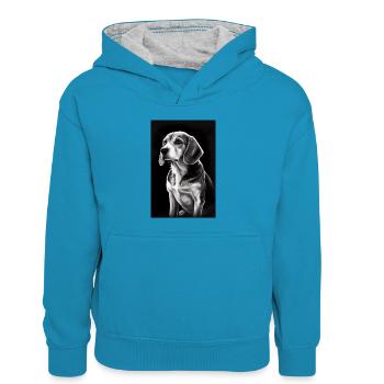 Beagle Dog Drawn - Sweat à capuche contrasté Enfant - bleu paon/gris chiné - Devant