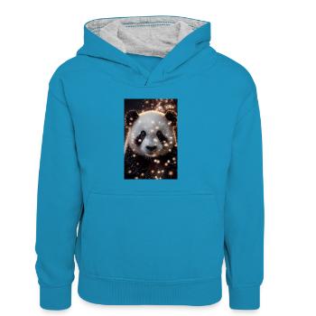 Pandabär Panda Tier Pandas Cute - Kinder Kontrast-Hoodie - Pfauenblau/Grau meliert - Vorne