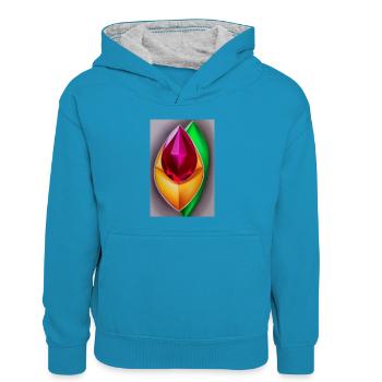 Pierres précieuses - Sweat à capuche contrasté Enfant - bleu paon/gris chiné - Devant