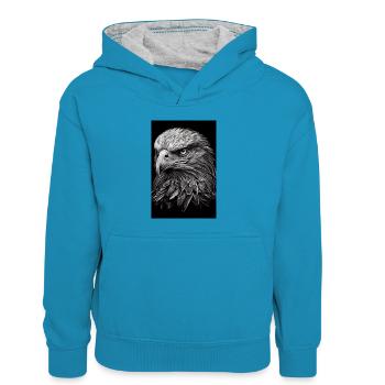 Aigle animal Aigle à tête blanche Tiré - Sweat à capuche contrasté Enfant - bleu paon/gris chiné - Devant
