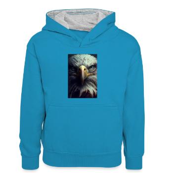 Aigle Animal Aigle Visage Pygargue à tête blanche - Sweat à capuche contrasté Enfant - bleu paon/gris chiné - Devant