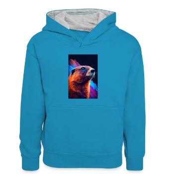 Marmot Rodent Ground Squirrel Marmot Animal - Kids’ Contrast Hoodie - peacock blue/heather grey - Front