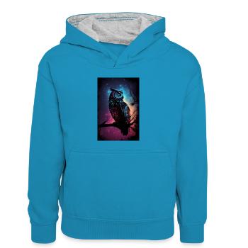 Owl Bird Animal Owls Galaxy - Sweat à capuche contrasté Enfant - bleu paon/gris chiné - Devant