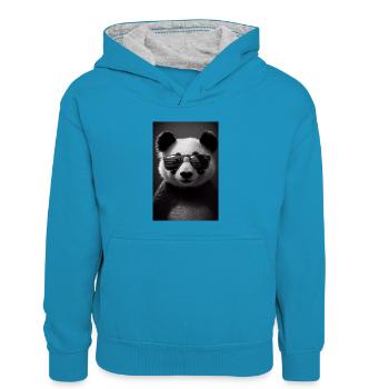 Panda Bear Panda Animal Pandas Lunettes de soleil - Sweat à capuche contrasté Enfant - bleu paon/gris chiné - Devant