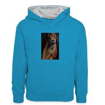 Pferd Pferde Reiten Pferdereiten Sprungreiten - Kinder Kontrast-Hoodie - Pfauenblau/Grau meliert - Vorne
