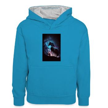 Pferd Pferde Reiten Pferdereiten Sprungreiten - Kinder Kontrast-Hoodie - Pfauenblau/Grau meliert - Vorne