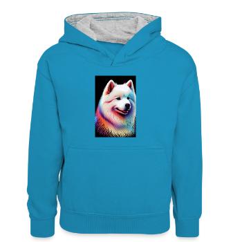 Samoyed Dog Pet Dogs Colorful - Kids’ Contrast Hoodie - peacock blue/heather grey - Front