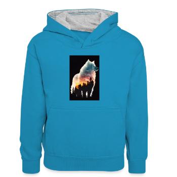 Samoyède Chien Pet Chiens Silhouette - Sweat à capuche contrasté Enfant - bleu paon/gris chiné - Devant