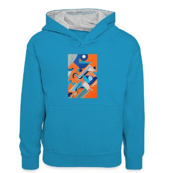 Abstrakte Kunst - Kinder Kontrast-Hoodie - Pfauenblau/Grau meliert - Vorne